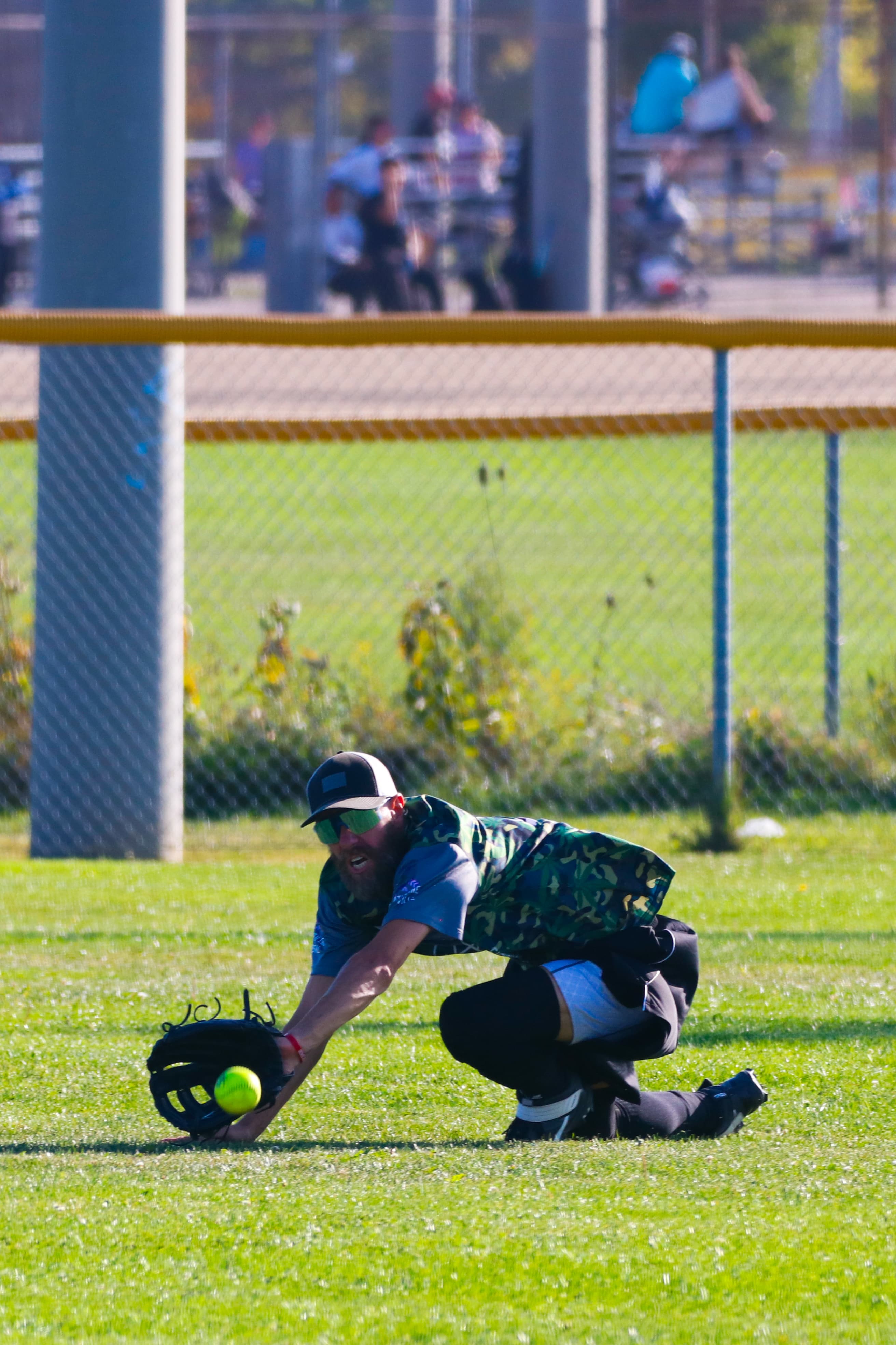 Catching ball in outfield