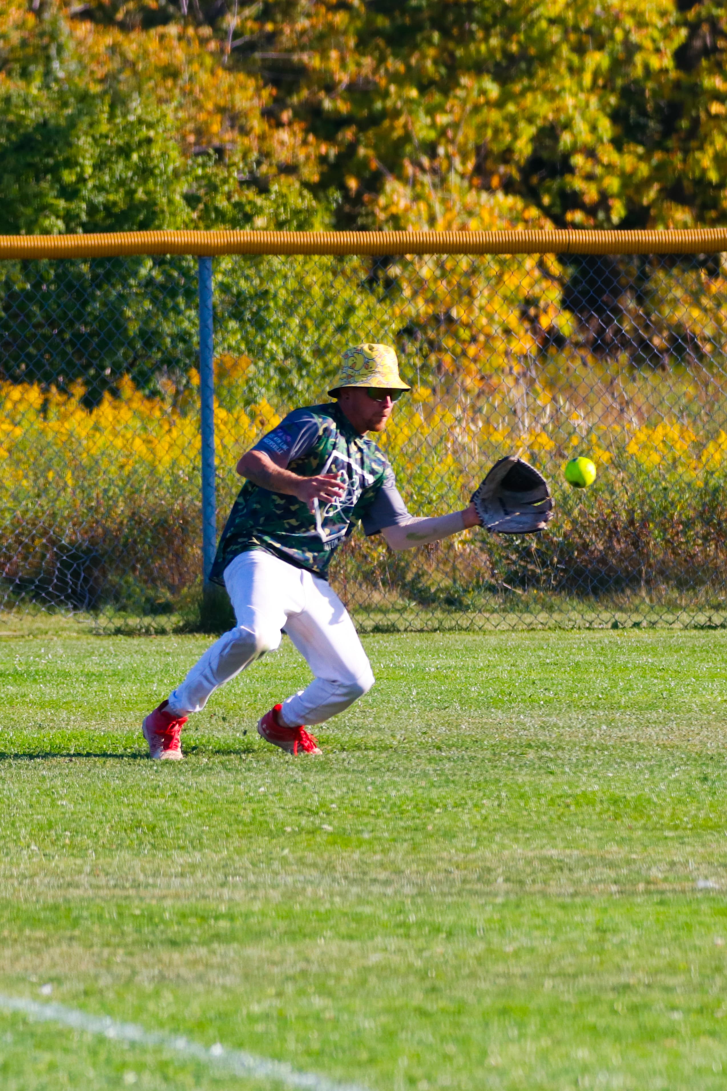 Catching ball in outfield