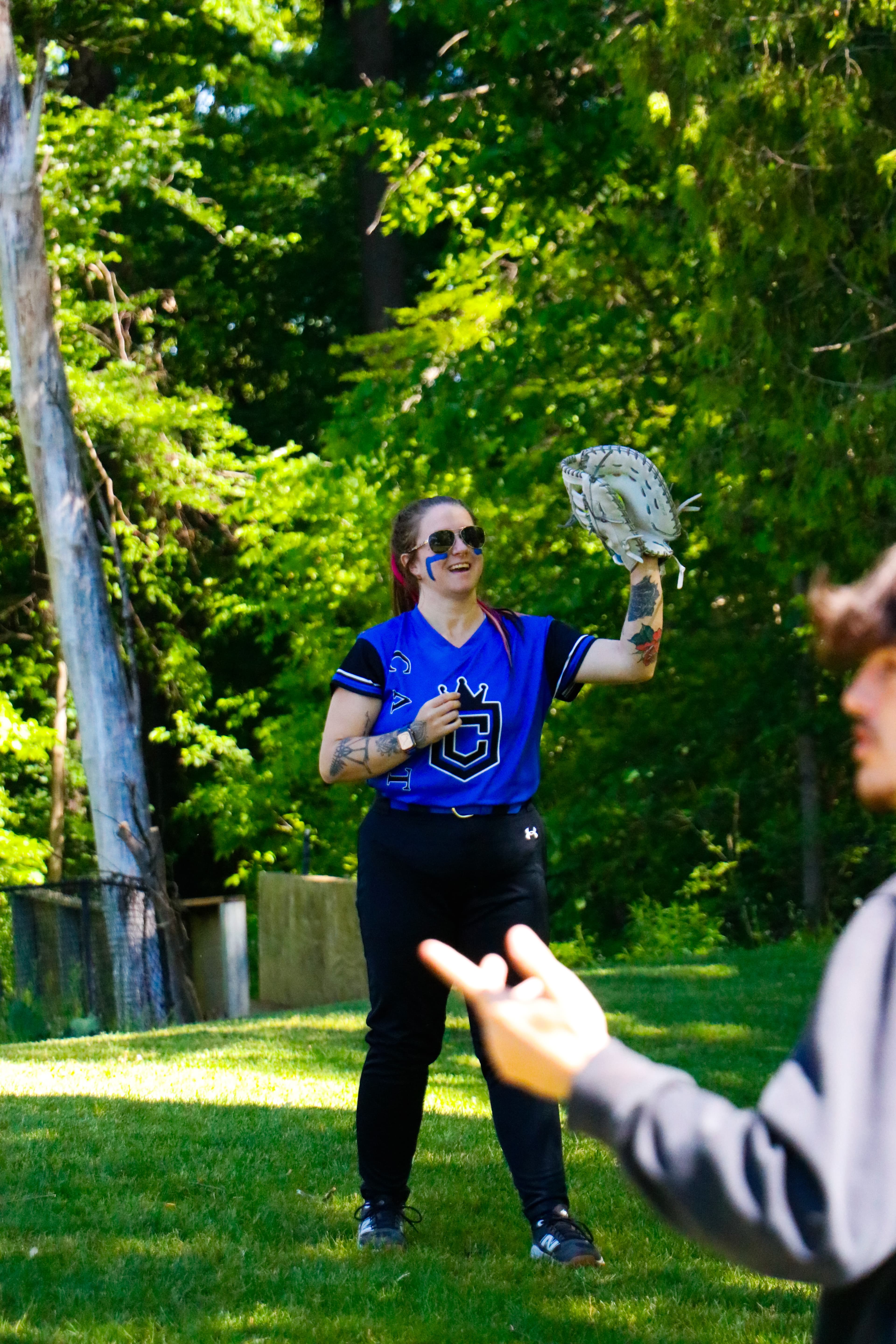 Catching in the outfield